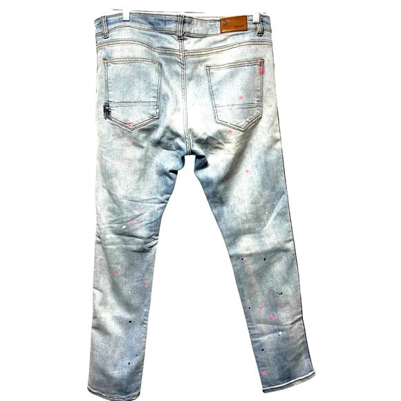 Focus Jeans With Pink/Black Stripe Bandana Patches Paint Splattered Distressed - Picture 2 of 7
